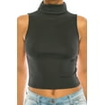 thumbnail image 5 of Women's Ribbed Sleeveless High Turtleneck Fitted Knit Crop Tank Top, 5 of 6