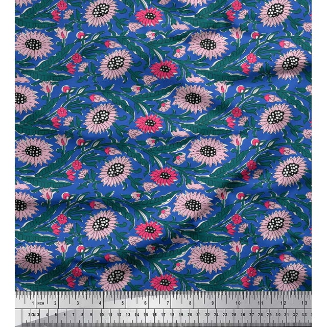 Soimoi Poly Georgette Fabric Leaves & Floral Block Decor Fabric Printed Yard 42 Inch Wide