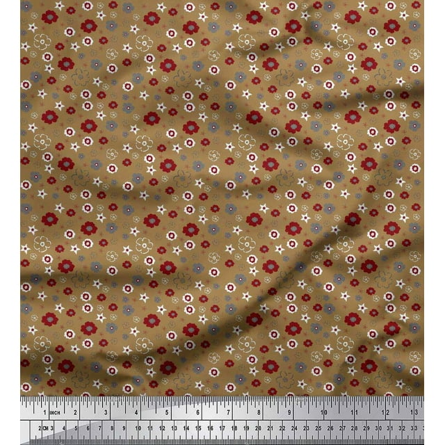 Soimoi Brown Rayon Crepe Fabric Flower Artistic Print Fabric by Yard 46 Inch Wide