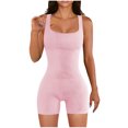 thumbnail image 1 of Women Yoga Romper Workout Ribbed Square Neck Sleeveless Sport Romper one Piece Short Jumpsuit, 1 of 4