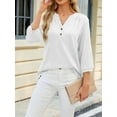 thumbnail image 3 of Biezeib Women's Henley Shirts 3/4 Sleeve Notched V Neck Solid Color Textured Tops Summer Blouses, 3 of 6