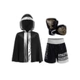thumbnail image 1 of Moggemol Kids Boys Metallic Trim Boxer Robe with Gloves Set for Carnival Theme Party Boxing Practice Black Silver 6, 1 of 6