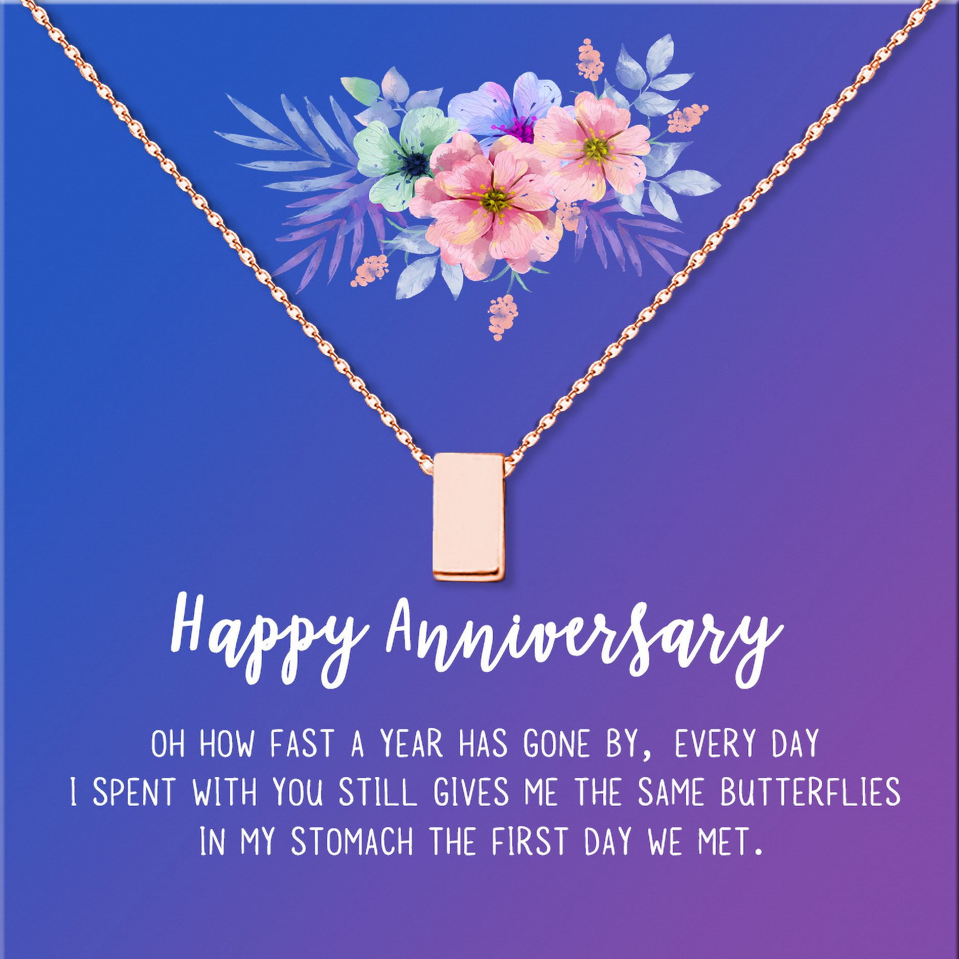 Anavia Happy Anniversary Gift Necklace,Wedding Anniversary Gift for Wife,Express Love Card Jewelry Gift-[Rose Gold Cube, Blue-Purple Gift Card]