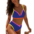 thumbnail image 5 of cocolona Womens High Waisted Bikini Sets V Neck Color Block Two-Piece Swimsuits Vacation Beach Bathing Suit, 5 of 7