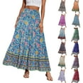thumbnail image 2 of Nokdvo Women's 2025 Boho Maxi Skirts Summer Vocation Beach Long Skirts Casual Flowy High Waist Skirt A Line Floral Trendy Skirt Pleated Mini Skirts Cyan, 2 of 5