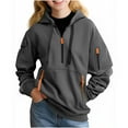 thumbnail image 4 of MKOSPLRT Zip Up Hoodies for Boy 5-15Y Long Sleeve Athletic Sweatshirts 1/4 Zipper Solid Fall Pullover with Pockets, 4 of 9
