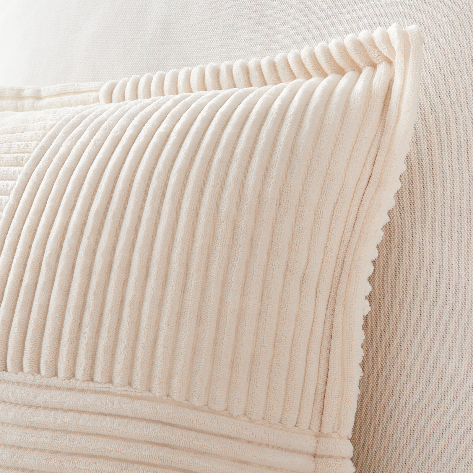 Topfinel 16" x 16" Wide Side Pillowcase,Corduroy Decorative Textured Pillow Cover, Cream,Set of 2