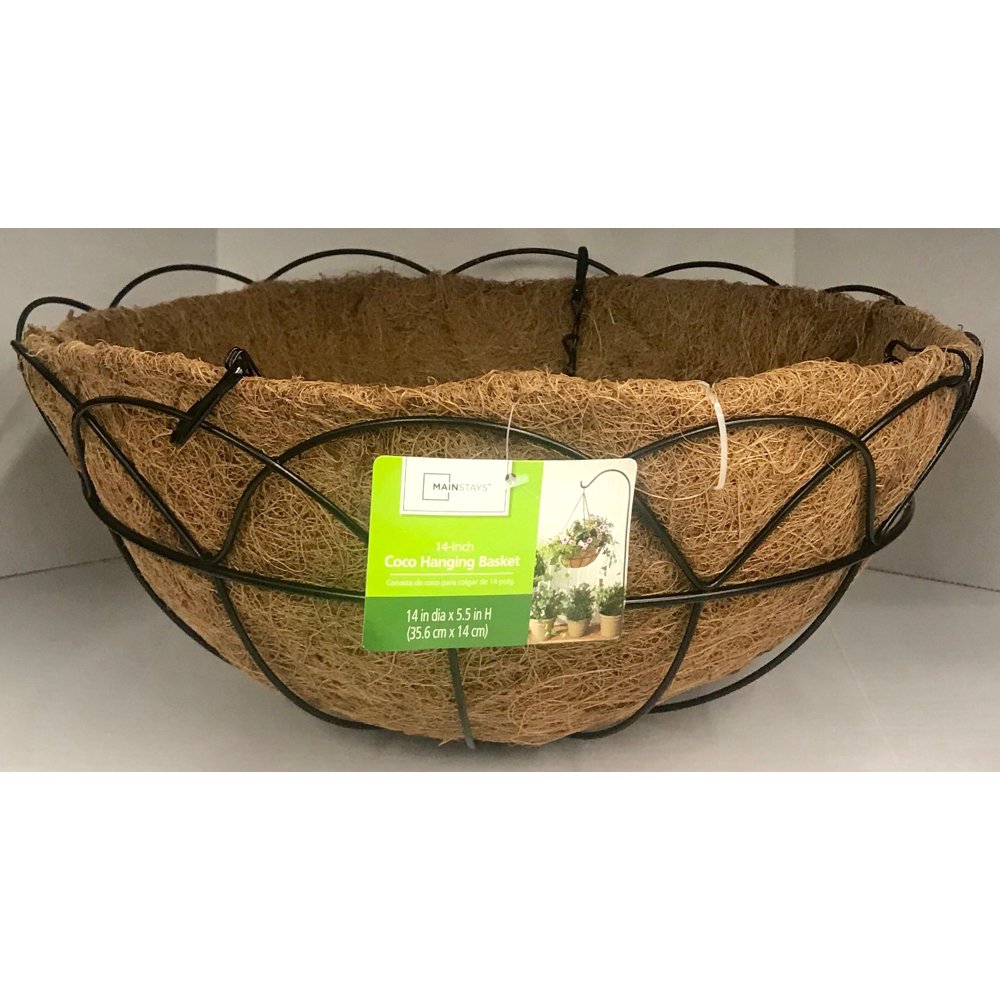 Mainstays 14 inch Black Metal Hanging Basket Planter with Coco Liner