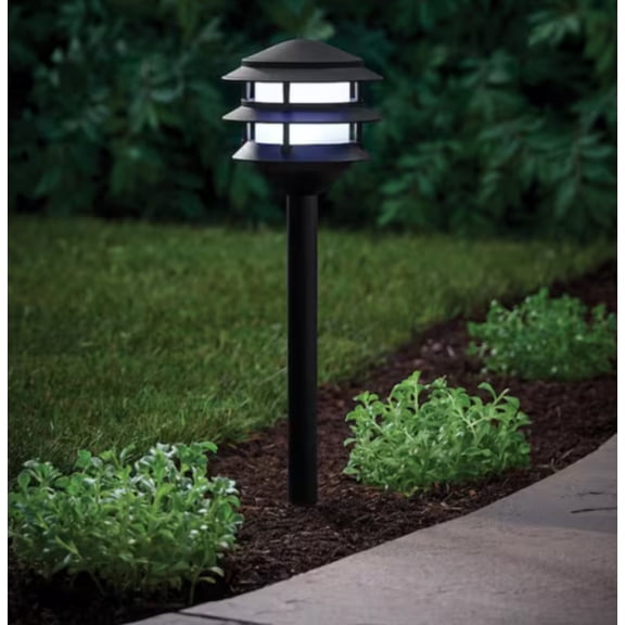 Lauderdale Low Voltage Matte Black Color Changing LED 3-Tier Outdoor Landscape Path Light Powered by Hubspace
