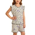 thumbnail image 2 of Mifsaly Toddler Girls 2 Piece Pajama Outfits Cute Graphic Sleeveless Ruffle Trim Tops and Shorts Kids Soft Breathable Summer Casual Home Clothes, 2 of 6