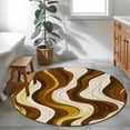 thumbnail image 4 of Brown Wave Round Area&nbsp;Rug 4ft Modern Abstract Art Gold White Line Stripes Linen Non-Slip&nbsp;Washable Circle Rugs Soft Felt Indoor Floor Mat for Bedroom Kitchen Living Room Bathroom, 4 of 9
