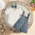 thumbnail image 2 of KPOPLK Newborn Baby Girl Clothes Shorts Outfits Romper Top Overalls Shorts Suspender Sets for Infant Girls(12-18 Months,Blue), 2 of 9