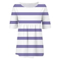 thumbnail image 4 of Floral 3/4 Sleeve Crewneck Tee, Women's Floral Print T Shirt Half Sleeved Round Neck Shirt 3/4 Sleeved T Shirt Loose Large Size T Shirt Purple, 3Xl, 4 of 5