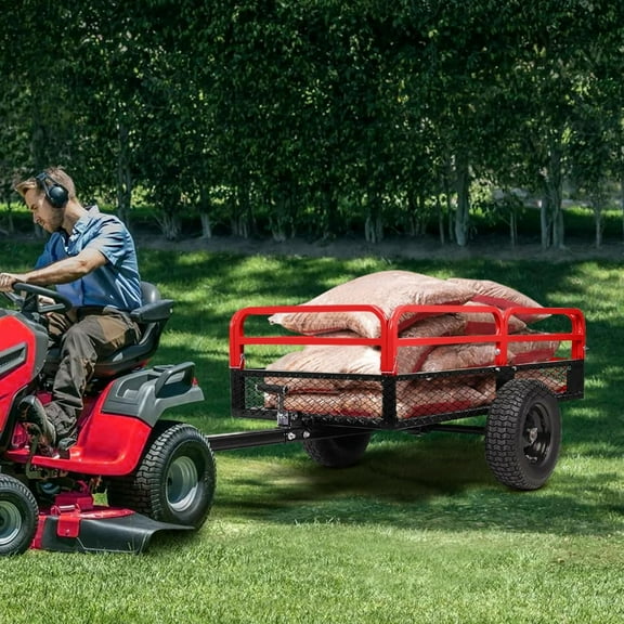 Historyli 1500Lbs Heavy Duty Steel Garden Cart,Yard Garden Pull Behind Dump Trailer with Removable Sides for Atvs Utvs Lawn Garden Tractors,Red