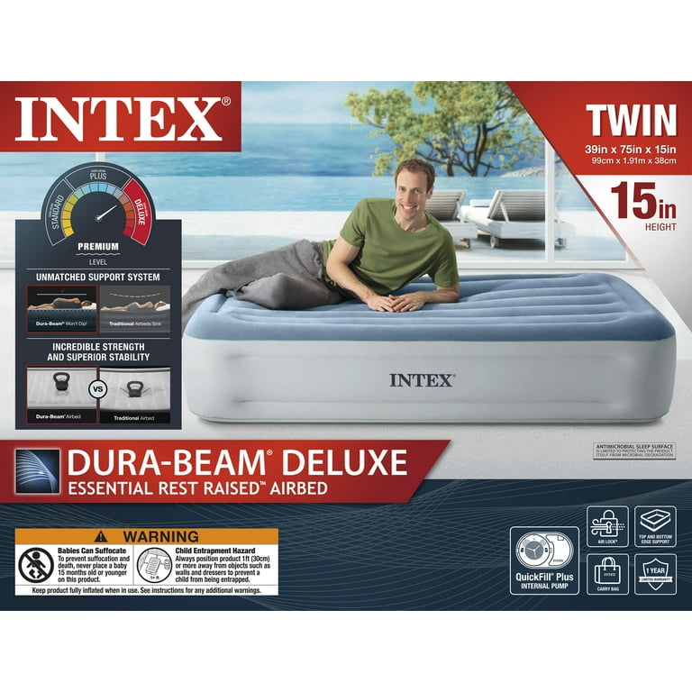 Intex 15 Essential Rest Dura-Beam Airbed Mattress with Internal Pump  included- TWIN
