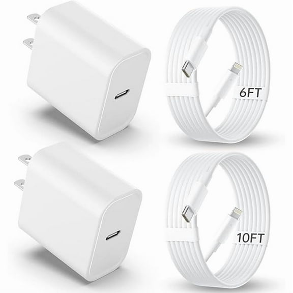 for iPhone Charger Fast Charging 2Pack 20W PD USB C Wall Charger 6&10FT Cable Fasting Charging Adapter Compatible with iPhone 14Pro/13 Pro/12/12 Pro Max/11 Pro Max/XS Max/XS/XR/X/8 and Mo