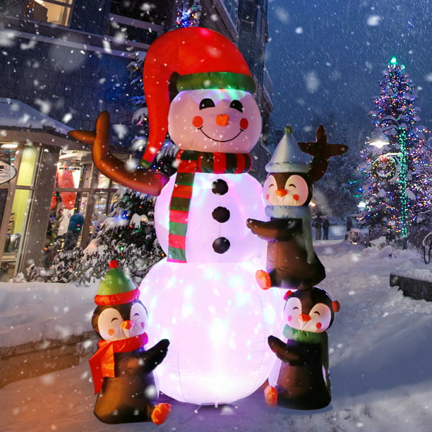6ft Height Christmas Inflatable LED Lighted Snowman and Penguins Blow ...