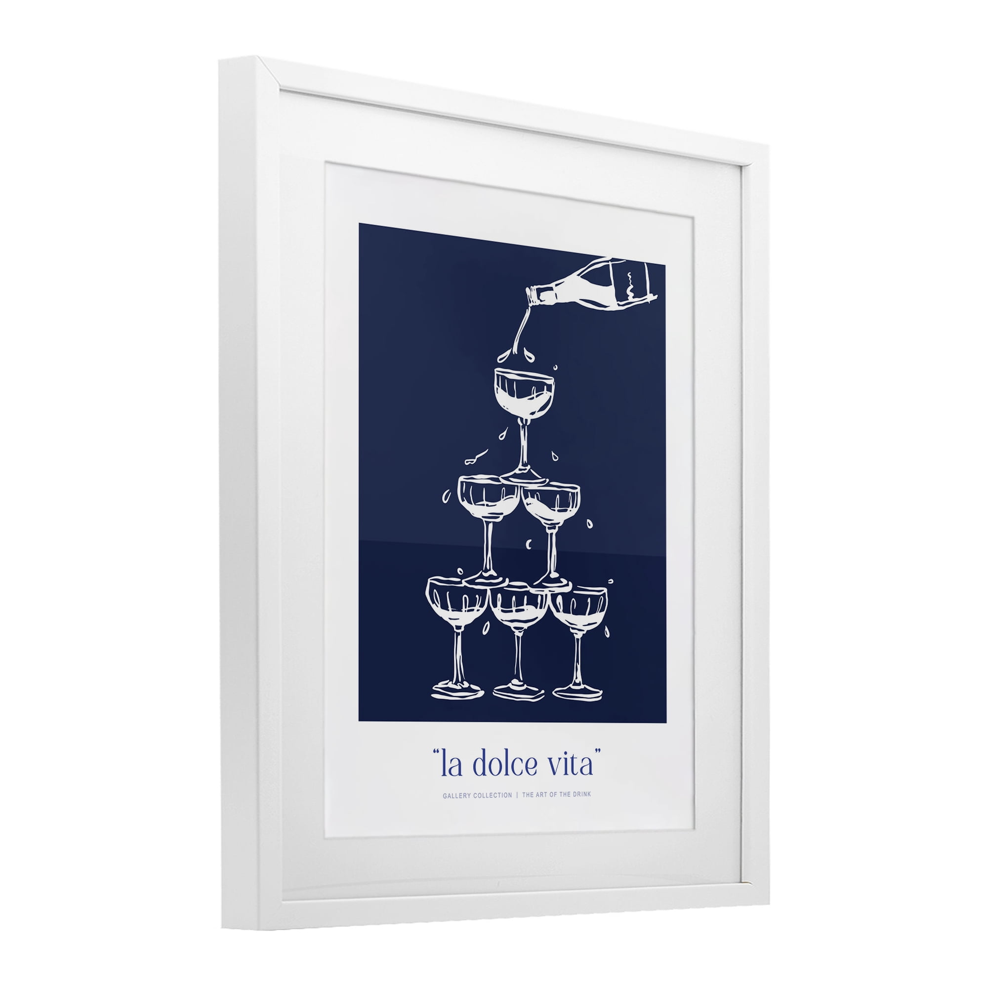 Stupell Industries Navy Champagne Tower White Framed Print Under Glass design by Lettered and Lined, 16 x 13