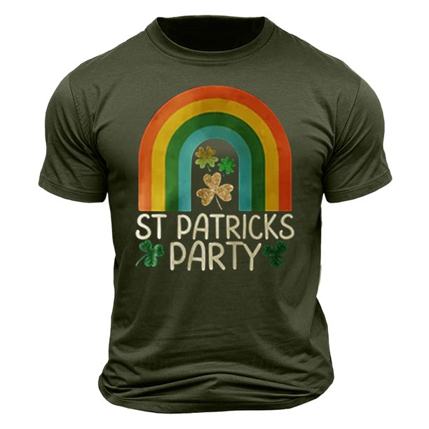 El Día de San Patricio de los Hombres de Manga Corta Impresión de la Tripulación Cuello Superior, Poliéster Ligero para la Fiesta de Verano de Primavera Y el Uso Diario