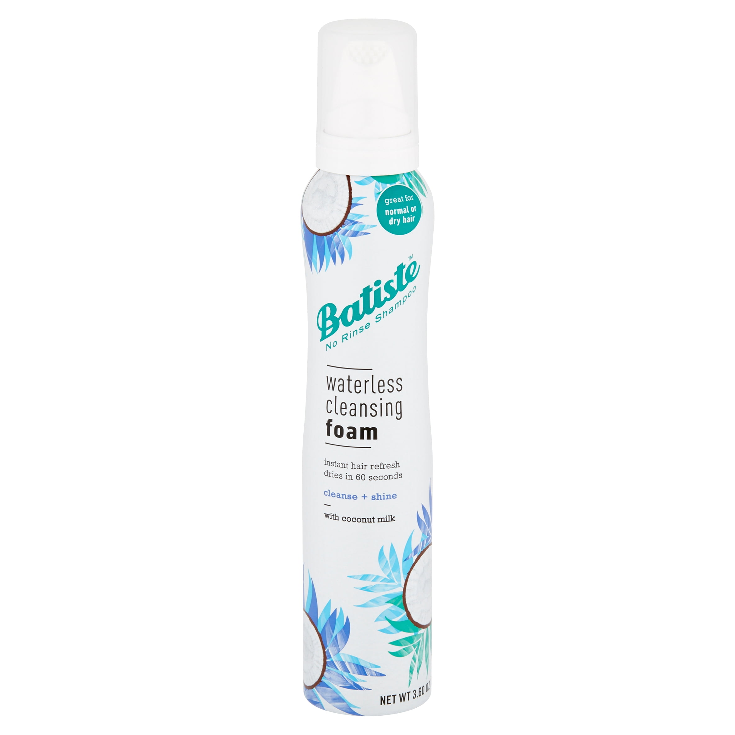 Batiste Waterless Cleansing Foam No Rinse Shampoo with Coconut Milk, 3.