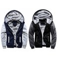 thumbnail image 4 of opolski Winter Coat Solid Colors Drawstring Zipper Fly Cardigan Hooded Extra Thick Men Jacket for Work, 4 of 7
