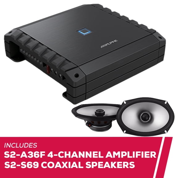 New Alpine S2-A36F 60W RMS 4-Channel Car Amplifier w/ S2-S69 6x9" Coaxial Speakers