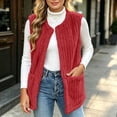 thumbnail image 2 of Women's Warm Fuzzy Fleece Sleeveless Vest Open Front Waistcoat Soft Plush Layering Gilet Fall Winter Daily Street Outfits Red, 2 of 8