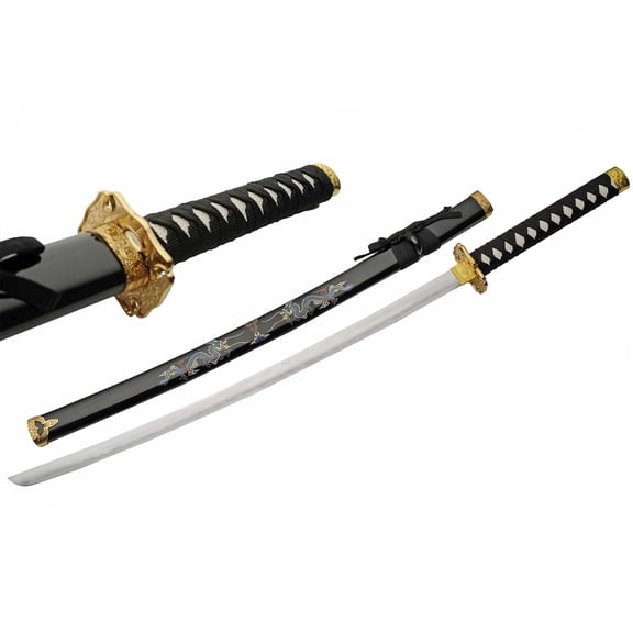 SZCO Double Dragon Samurai Display Piece, 39.5" Overall Length, Carbon Steel with Wrapped Handle Decorative Collectible & Home Display