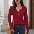 thumbnail image 2 of Sucegi Trendy Women's Long - Sleeve Henley Shirt - Button Detail Design, Premium Waffle Knit, A Must - Have in the Wardrobe, 2 of 7