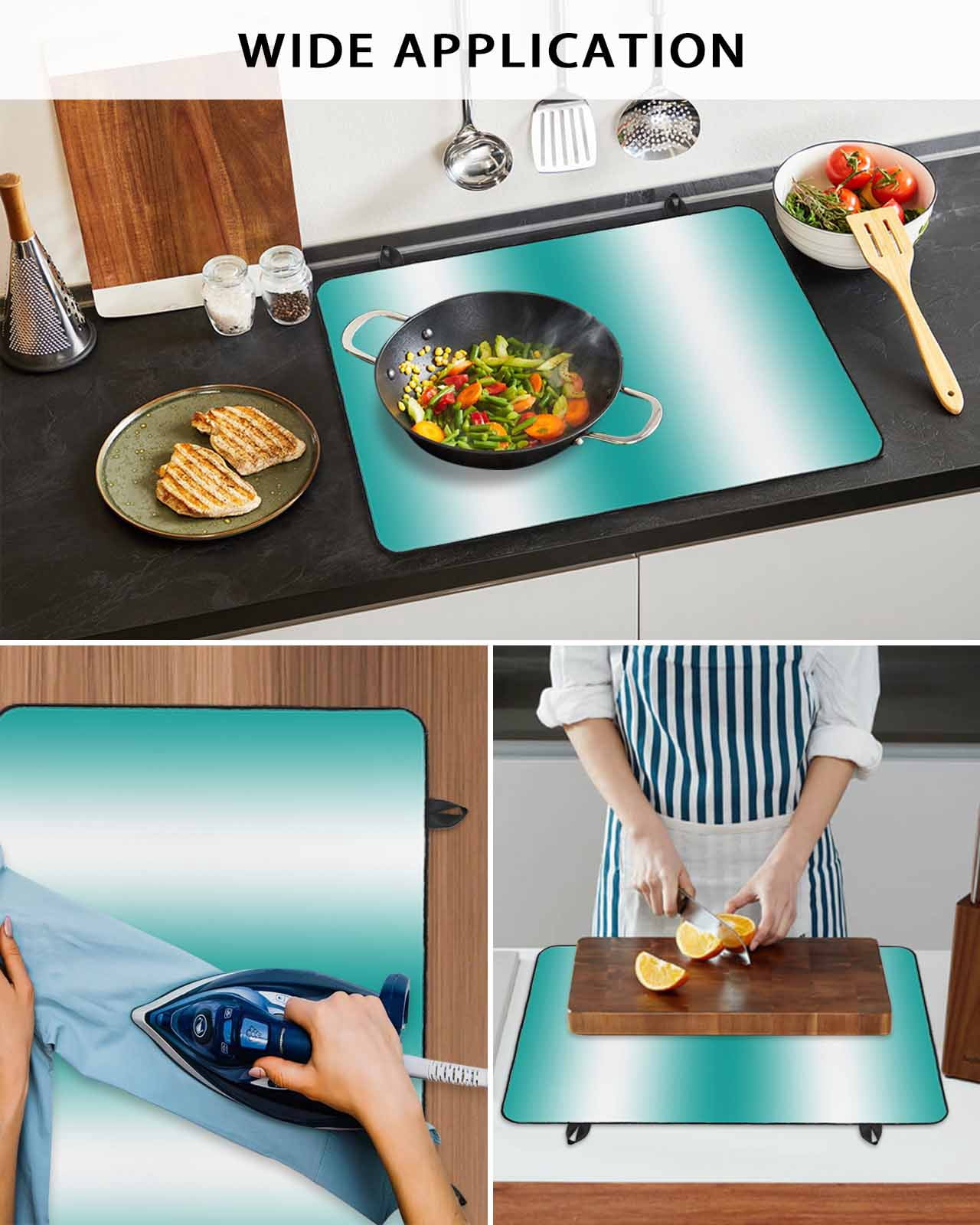 nqOlkjepod Large Induction Cooktop Protector Mat 24"x21", Aqua White Ombre Stove Top Covers for Electric Stove, Gradient Abstract Minimalist Aesthetic Stove Burner Cover Mats, Glass Top Stove Cover