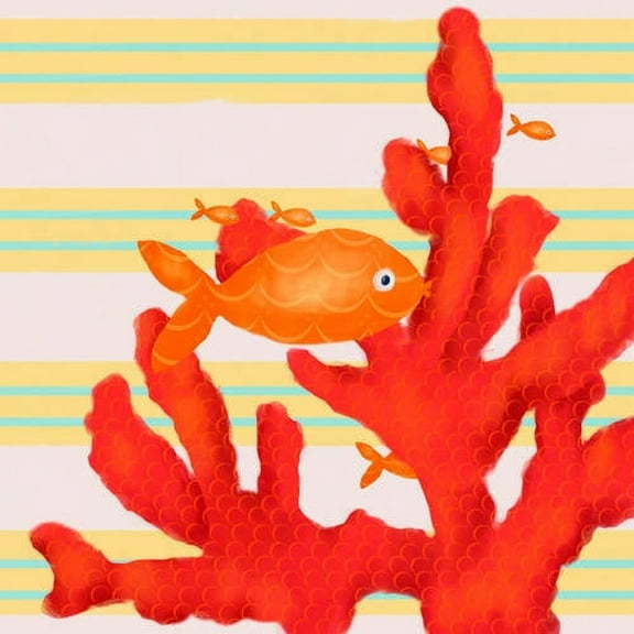 Oopsy Daisy's Red Coral and Little Fish Canvas Wall Art, 10x10