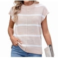 thumbnail image 3 of Women Cap Sleeve Tank Tops Striped Crew Neck Casual Loose Fit Spring Summer Pullover Knit Sweater Vest Apricot White M, 3 of 9