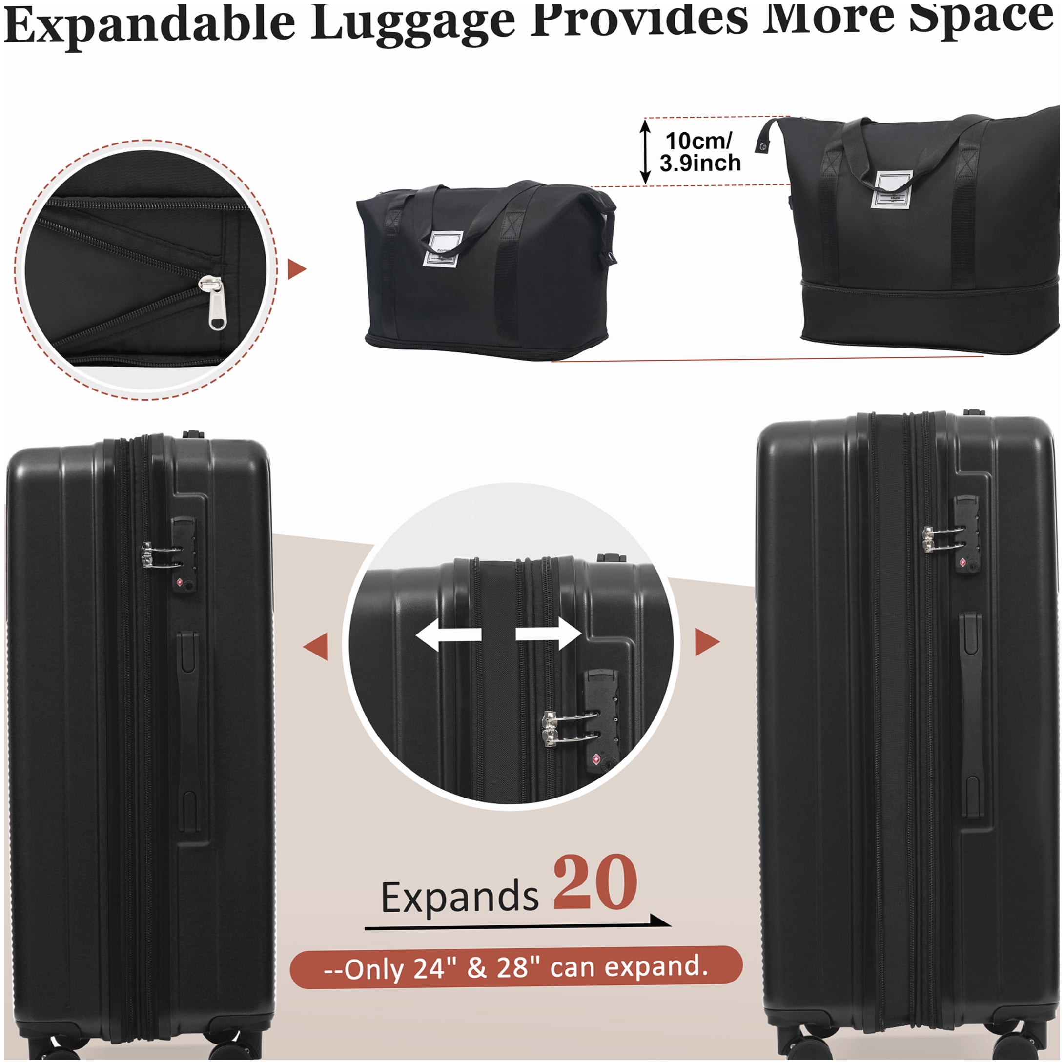 MANGIJOY Travel Luggage Sets 5 Piece Hardshell with Spinner Wheels, USB Charging Port &; TSA Lock, Lightweight ABS Suitcase Set Carry On and Checked Bags