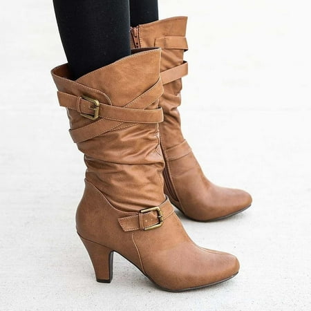

XIAOFFENN Women S Knee High Boots Wide Calf Women S Knee High Boots Wide Calf Leather Womens Knee High Boots Chunky Heel Slouchy Metal Buckle Side Zipper Fashion Fall Winter Boots Women S Knee High B