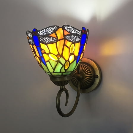 Sconce Tiffany Style Wall Light Fixture Stained Glass Wall Lamp Dragonfly E27