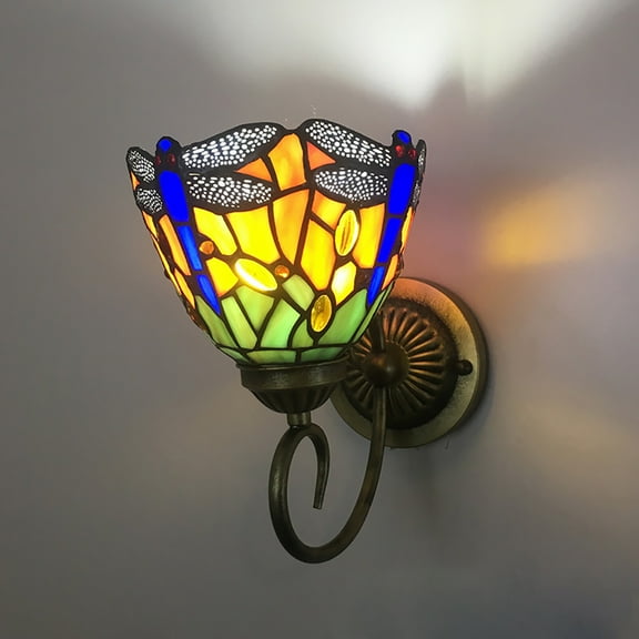 Sconce Tiffany Style Wall Light Fixture Stained Glass Wall Lamp Dragonfly E27