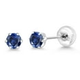 thumbnail image 5 of Gem Stone King Platinum Blue Created Sapphire Stud Earrings for Women Men (0.50 Cttw, Gemstone September Birthstone, Round 4MM), 5 of 6