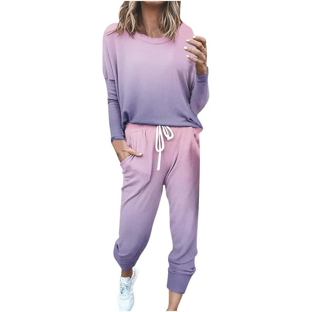 Yuyuzo Ensemble 2 Pcs Automne pour Femmes Patchwork Manches Longues et Pantalon Resserré Ensemble Détente