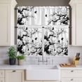 thumbnail image 2 of Spring Flowers Curtain Valances Set Black Bird Peaches Flower Water Ink Painting Kitchen Curtains 24&nbsp;inch Length Rod Pocket Valance and Tiers 3 Piece Set Small Bedroom Bathroom Laundry Decor, 2 of 9