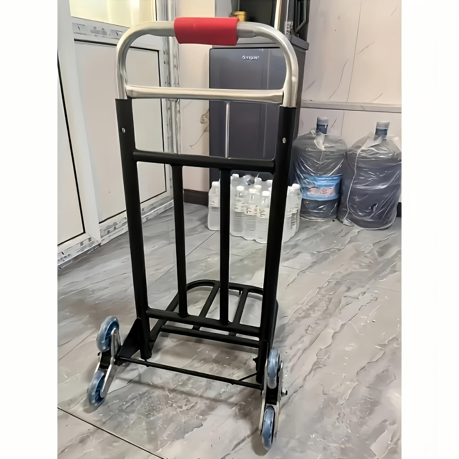 Heavy Duty Folding Hand Truck with Stair Climbing Wheels, 330 lbs Capacity, Portable Dolly Cart with All-Terrain Tires & 3 Tie-Down Straps for Moving, Luggage, Shopping, Office