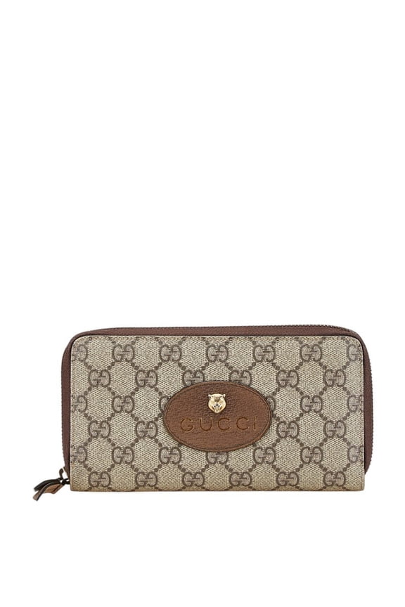 Pre-Owned Gucci GG Supreme Neo Vintage Long Wallet Round Zipper Beige Brown PVC... (Good)