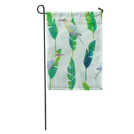 Flower Garden Palm Beach SIDONKU Blue Flower Composition of Tropical Birds and Palm Leaves Summer on Light Green Pattern Colorful Jungle Garden Flag Decorative Flag House Banner 12x18 inch ()