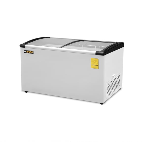 Congelador Tapa de Cristal Curvo RHINO, 283 L, Función Dual Congelador/Refrigerador, Exhibidor Comercial con Iluminación LED, 3 Canastillas, Control de Temperatura, Ruedas Integradas, CONGECRI-10C
