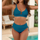 thumbnail image 5 of Trajes de Baño de Cintura Alta para Mujer, Trajes de Baño con Control de Abdomen, Conjuntos de Bikini de Dos Piezas con Frunces Cruzados y Recortes. Azul Pavo Real S, 5 of 8