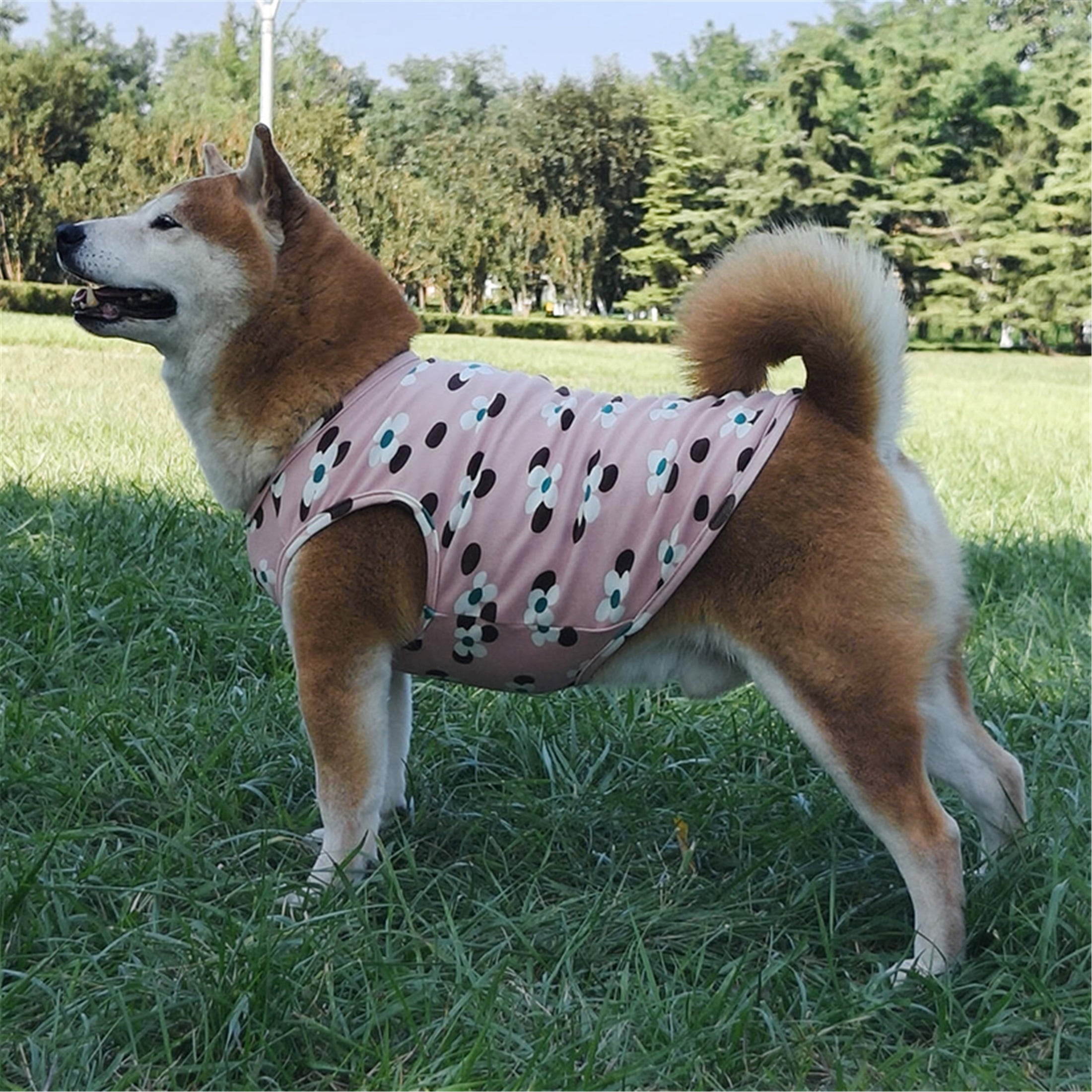 HQREA Floral Large Big Dog Vest Shirt Girl Spring Autumn Warm Fleece Sleeveless Pet Vest Clothes Samoyed Undershirt Corgi Outfits