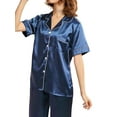 thumbnail image 3 of Yolossia Plus Size Womens Short Sleeve Nightshirt Pants Loungewear Sleepwear Satin Silk Pajamas, 3 of 3