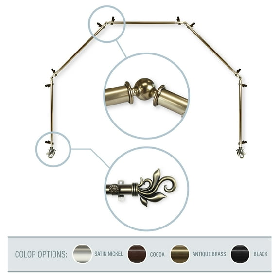 Giles 13/16" 5-Sided Bay Window Curtain Rod - Antique Brass