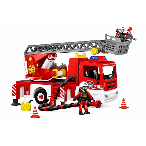 Tiny Force Toy Ladder Fire Truck Toy – Firefighter Fire Truck with Extendable Fire Ladder, Toy Truck for Kids, Perfect Firefighter Gift for Pretend Play Fun
