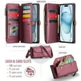 thumbnail image 6 of for iPhone 13 Full Body Protection Wallet Folio Flip Case, Shoulder Strap & Wristlet Card Slots Zipper Pocket RFID Blocking Rugged Durable PU Leather Phone Case Cover, Winered, 6 of 10