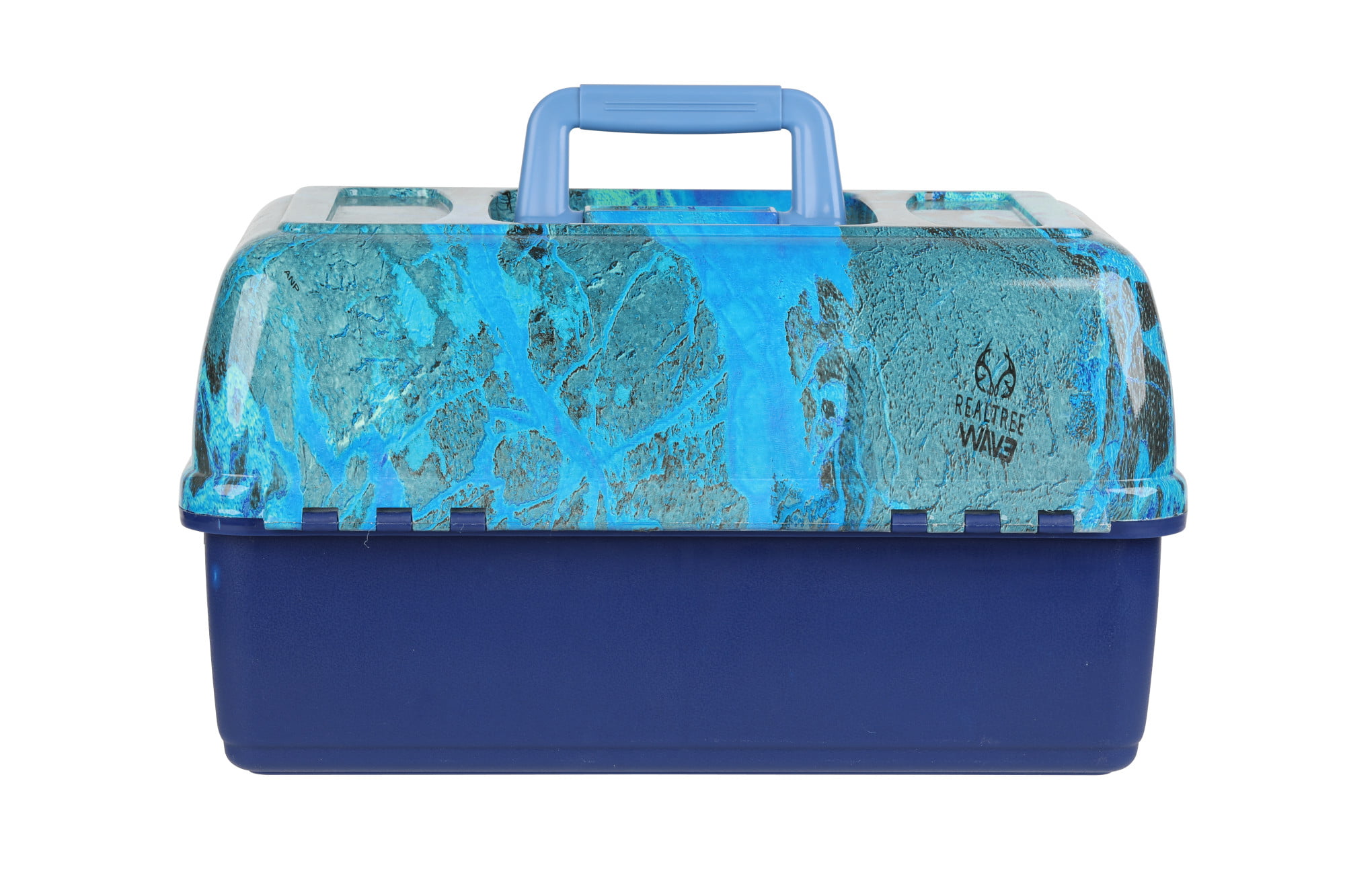 RealTree Fishing Tackle Box with Bluetooth Speakers in Blue Wave Design 